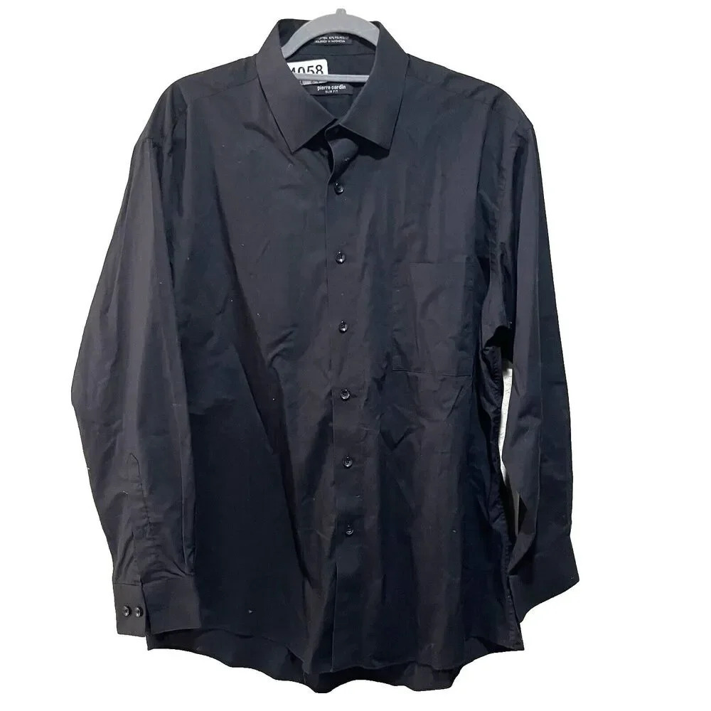Pierre Cardin Black Slim Fit Dress Shirt Large 16-16.5 Men's Classic Formal